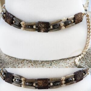 Vintage 90s Wooden & Metal Beaded Adjustable Belt  O/S